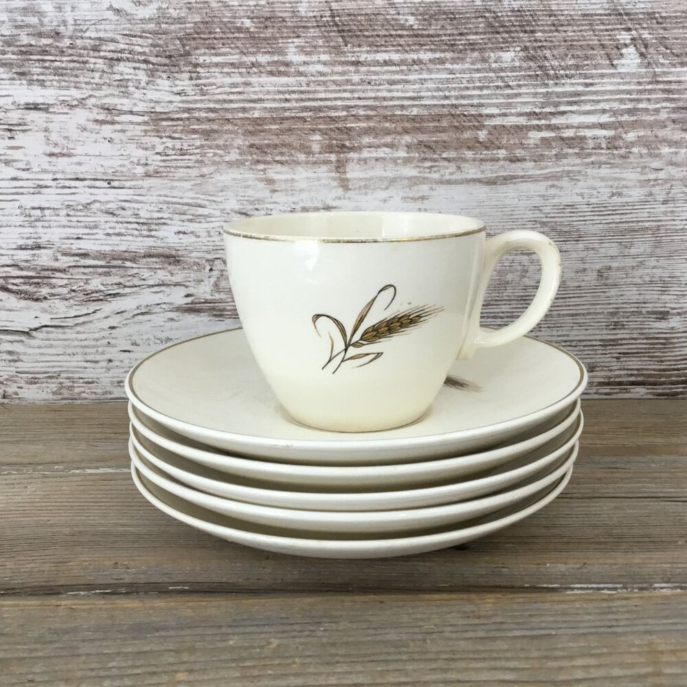Royal Joci Golden Wheat Tea Cup & 5 Saucers 23K Gold Trim Vintage